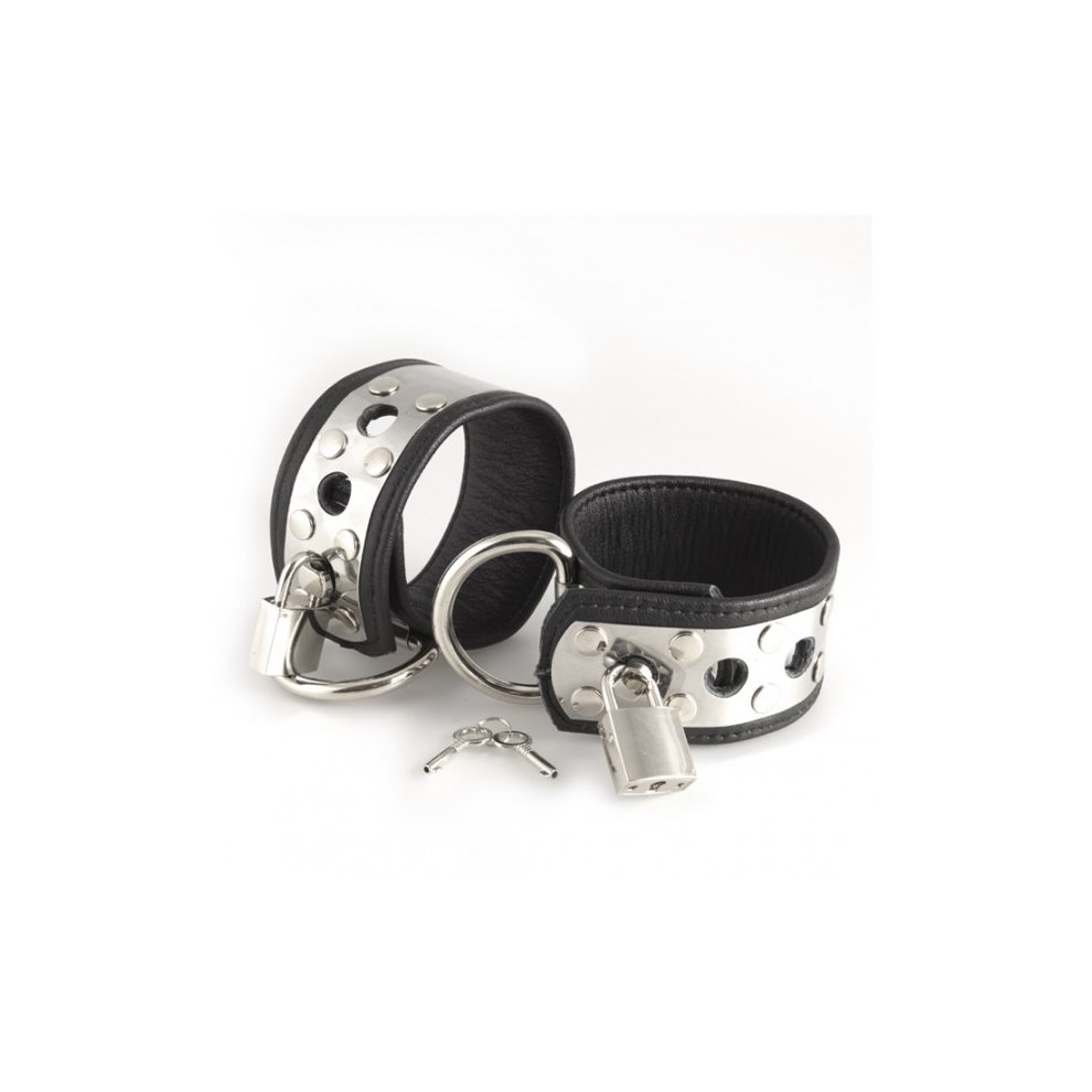 Rimba Wrist Cuffs in Leather and Metal with Padlock - Silver