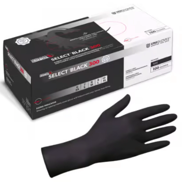 Unigloves SELECT BLACK 300 – Extra lange Latexhandschuhe.webp