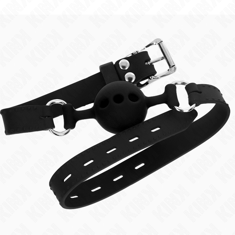 Kink - Bavaglio in Silicone Intero 55 X 2 Cm Con Sfera Da 4 Cm Misura S Nero Regolabile 35-51 Cm