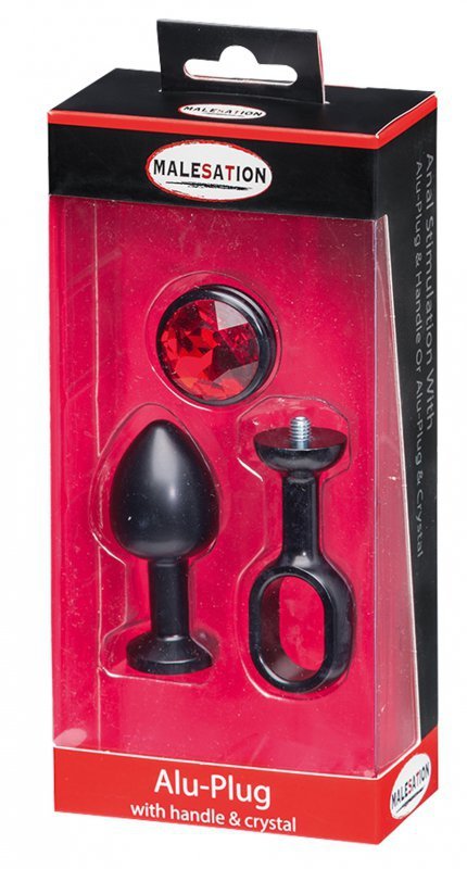 MALESATION Alu-Plug with Handle & Crystal Small, Black