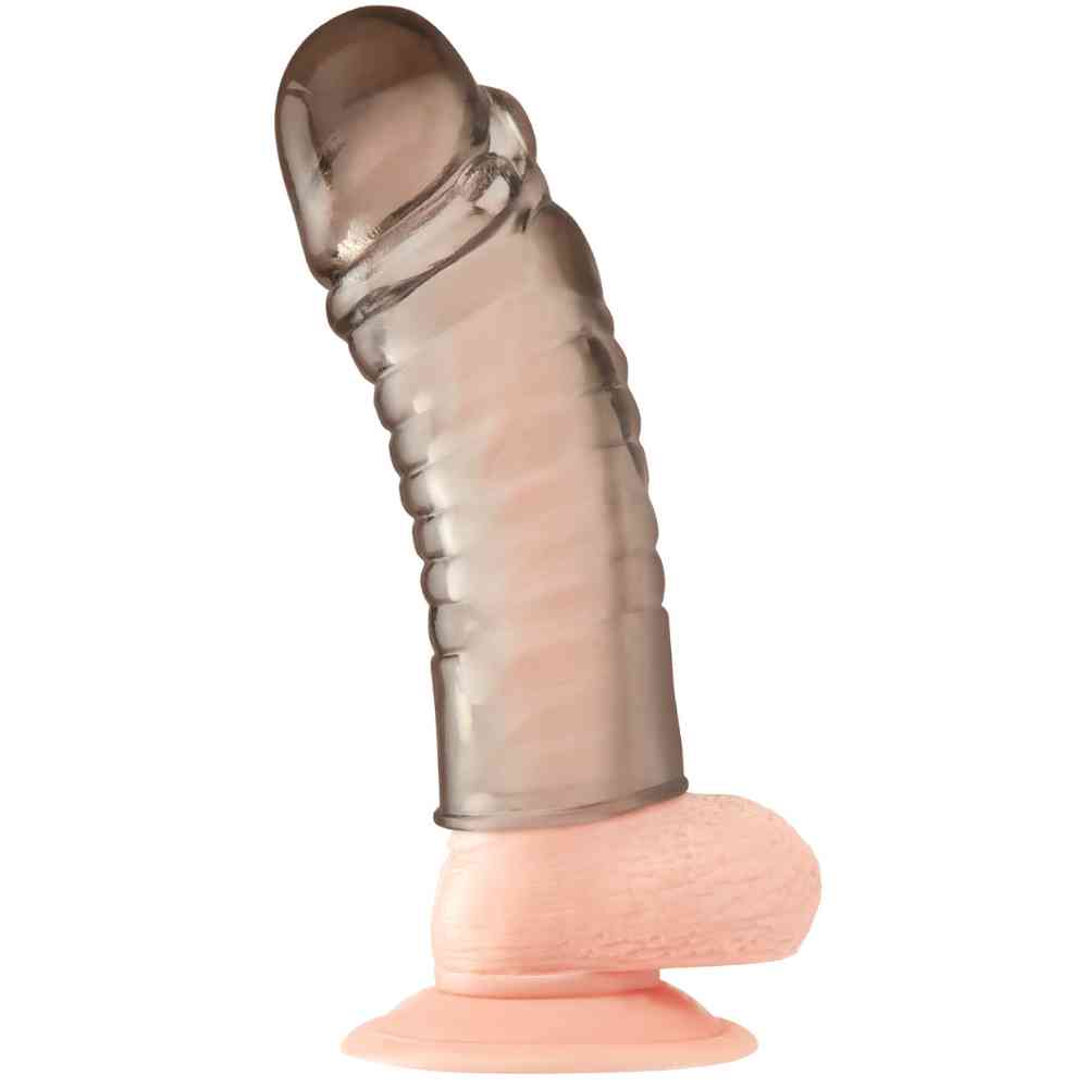 Blue Line C & B 6" Ribbed Realistic Penis Enhancing Sleeve Extension - Smoke