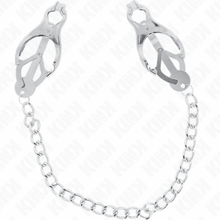 KINK Japanische Kleeblatt-Nippelklemmen mit Kette – Silber (30 cm)