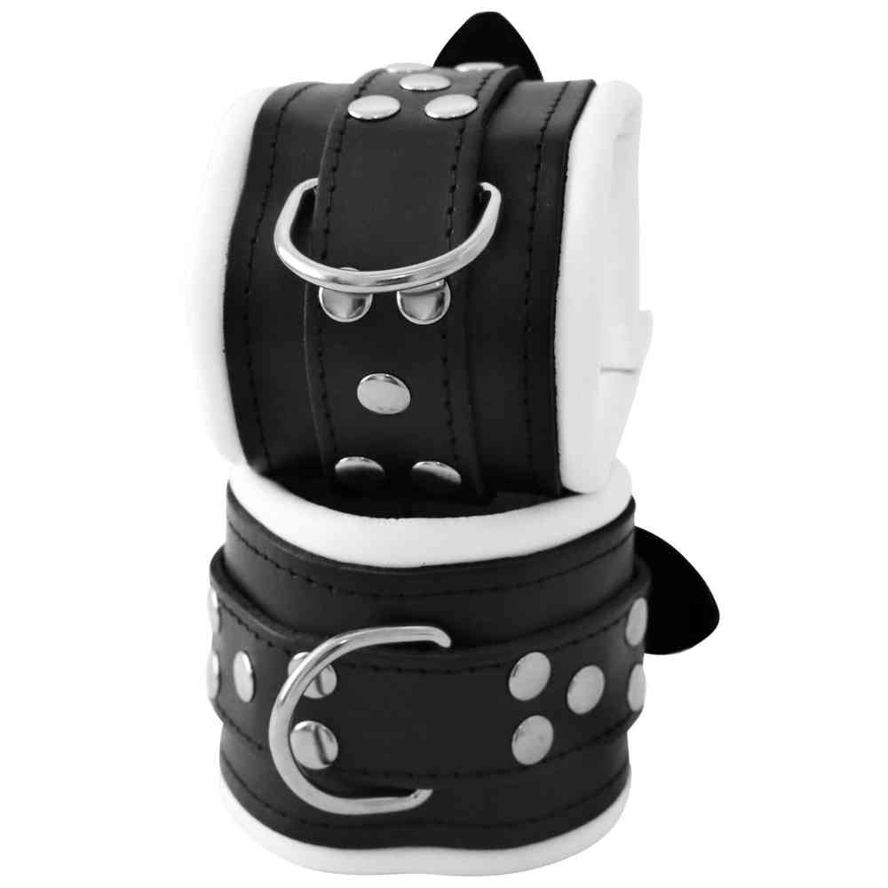 Breite Leder-Handfessel mit Fesselring – Gepolstert aus Echtleder, 7,5 cm breit