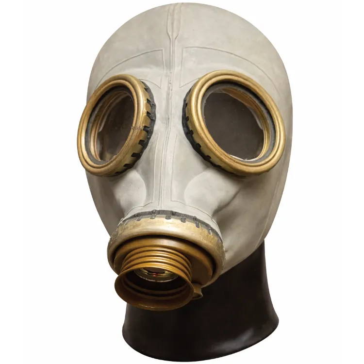 Rubber Gasmask – Grey Fetish Mask mit Metallringen (Mask Size:: 1Y / Ø 55-57 cm)