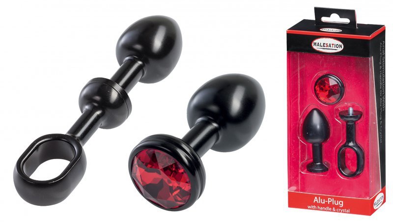 MALESATION Alu-Plug with Handle & Crystal Small (Rot)