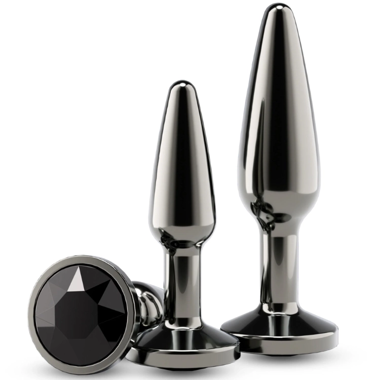 Alu Analplug 2er-Set mit Schmuckstein schwarz