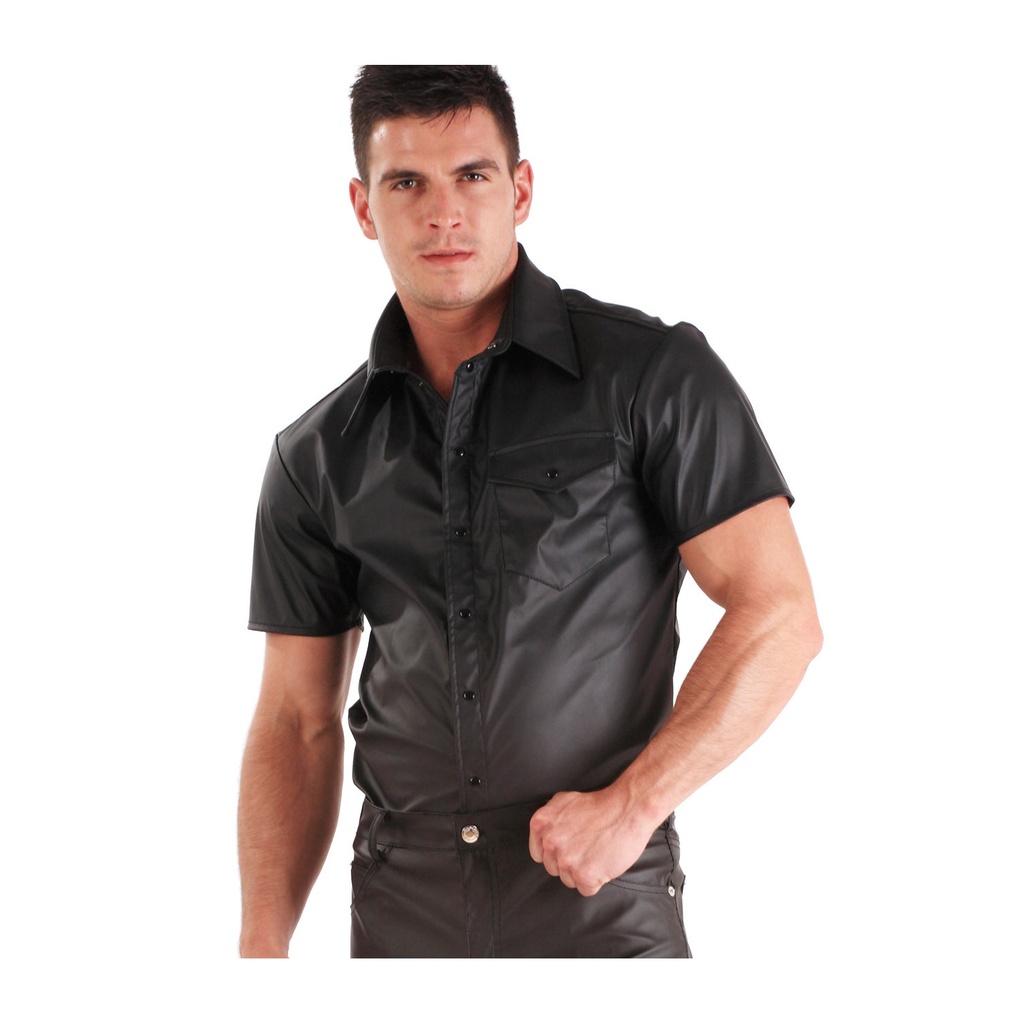 Honour Leatherette-Kurzarmhemd – Schwarz – Grösse L