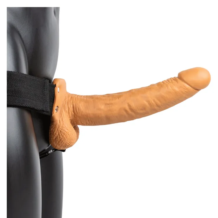 [REA134TAN] RealRock Vibrating Hollow Strap-On with Balls – 23 cm – Tan