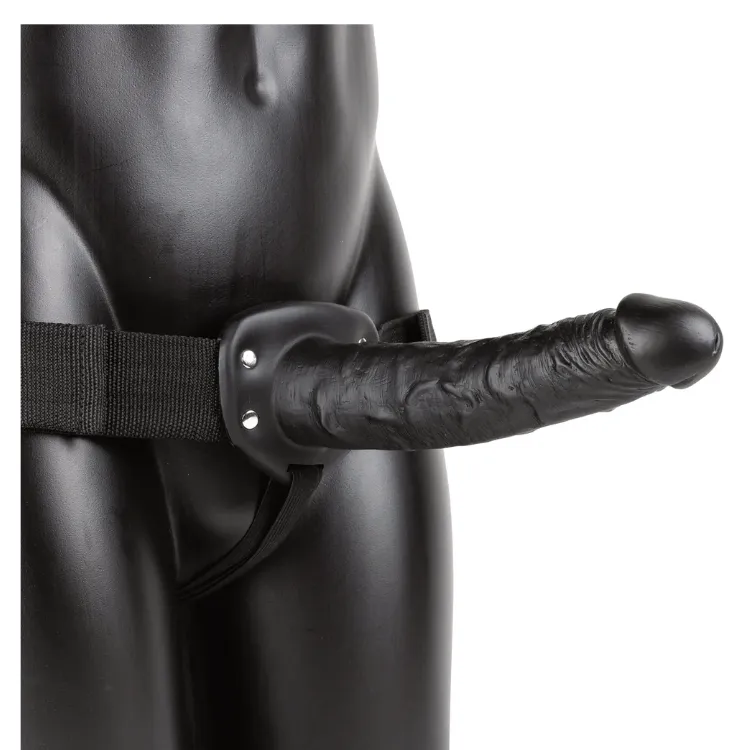 [REA140BLK] RealRock Vibrating Hollow Strap-On without Balls – 24.5 cm – Black