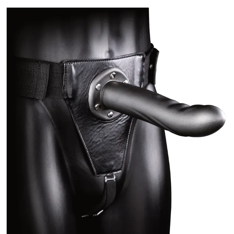 [OU815GUN] Ouch! Textured Curved Hollow Strap-On – 20 cm – Gunmetal