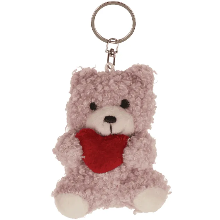 Metall-Schlüsselanhänger – Plüsch-Bär mit Herz (Rosa)