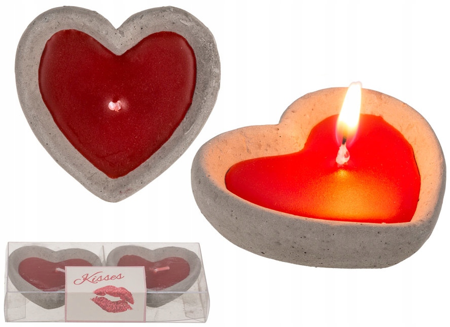 Rote Kerze im Zementtopf – Herzform