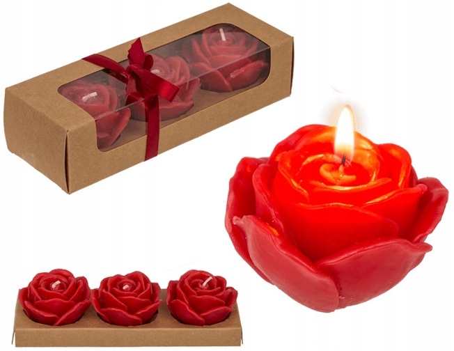 Roterosen Kerze, 3er Set,