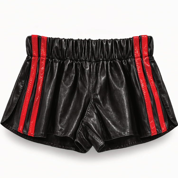 MZ schwarze Ledershorts mit roten Streifen