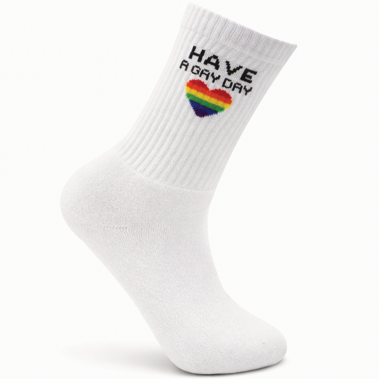 Pride Socken „Have a Gay Day“ mit Regenbogen Herz