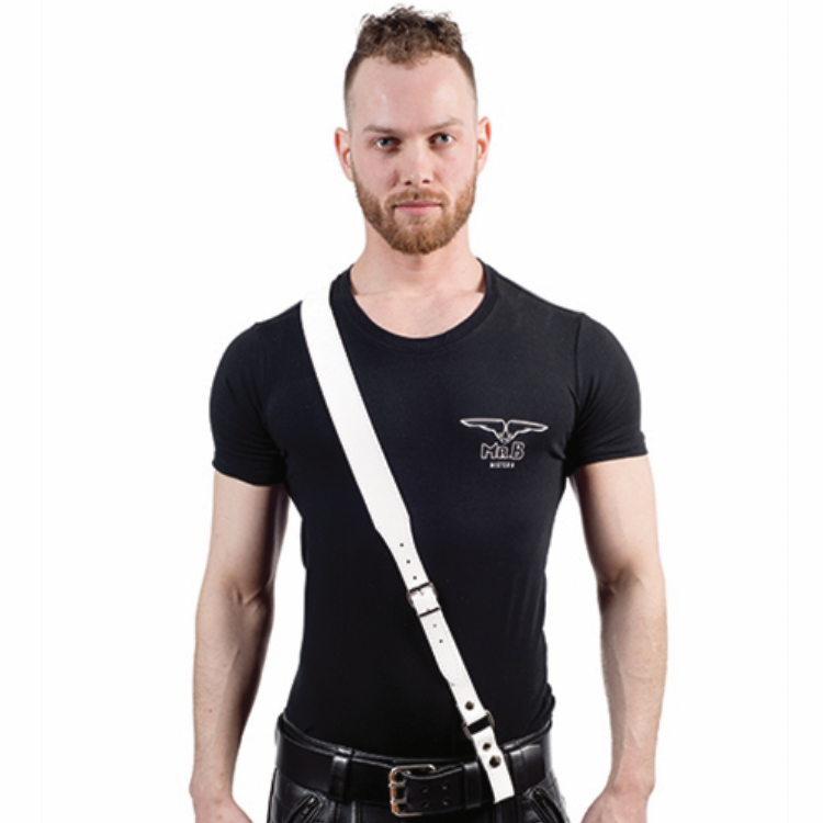 Mister B Leather Sam Browne Belt Stitched - White